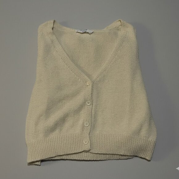 🧶 DOUBLE ZERO Cropped Shaggy/Fuzzy Cardigan - Cream/Beige - Picture 3 of 5